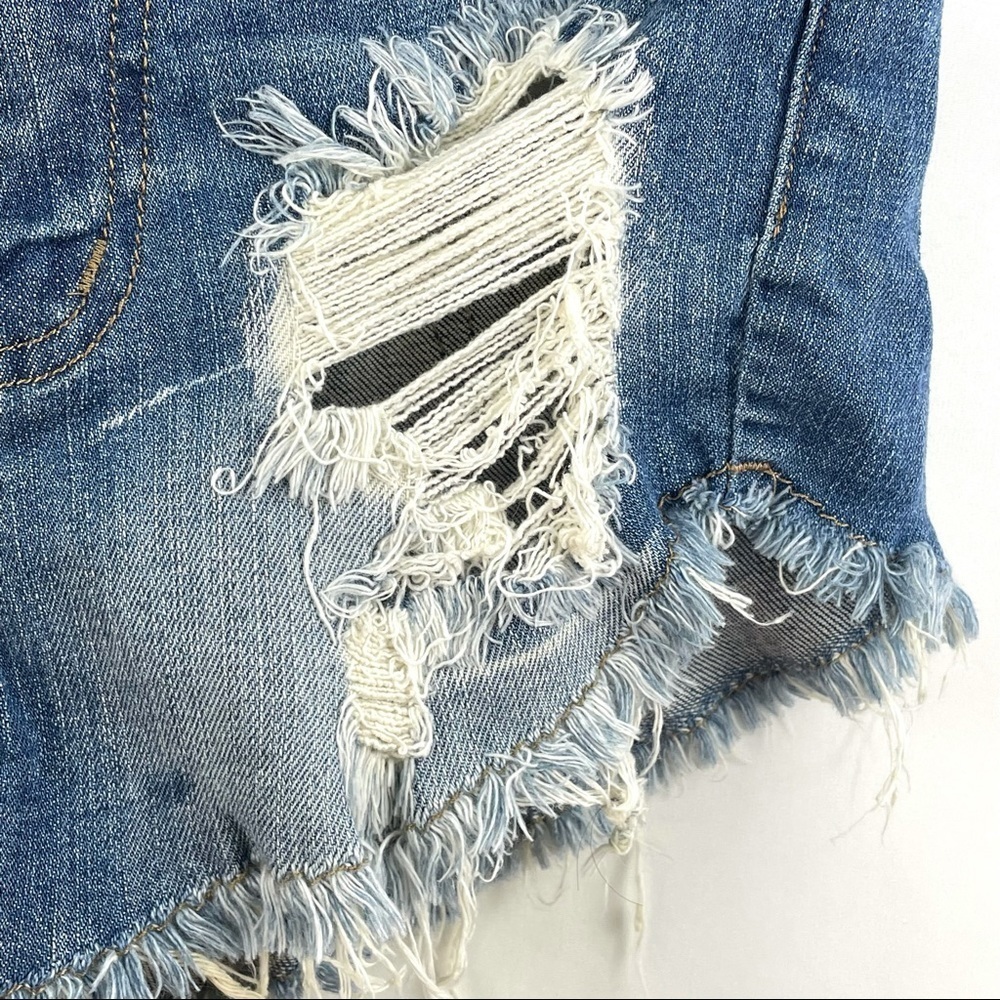 Machine Denim Medium Blue Distressed High Waist Shorts Sz S - Picture 4 of 6